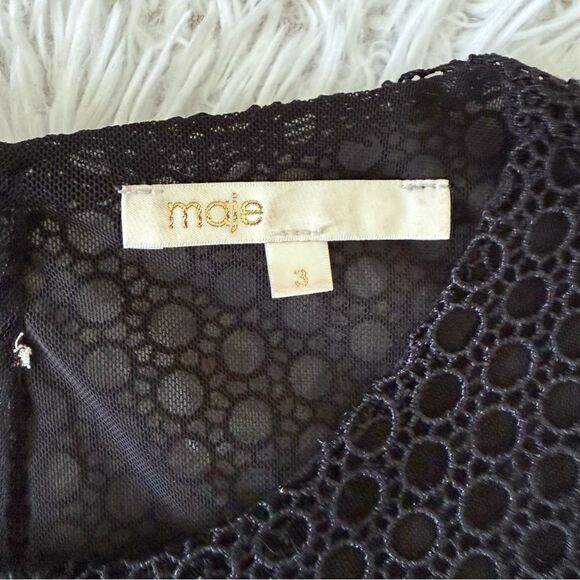 Maje Rome Black Lace Overlay A-line Midi Dress Size L - Picture 7 of 9